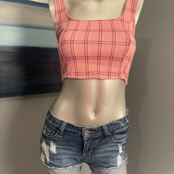 Tops - Pink Plaid Crop Top Sz. Med NWOT